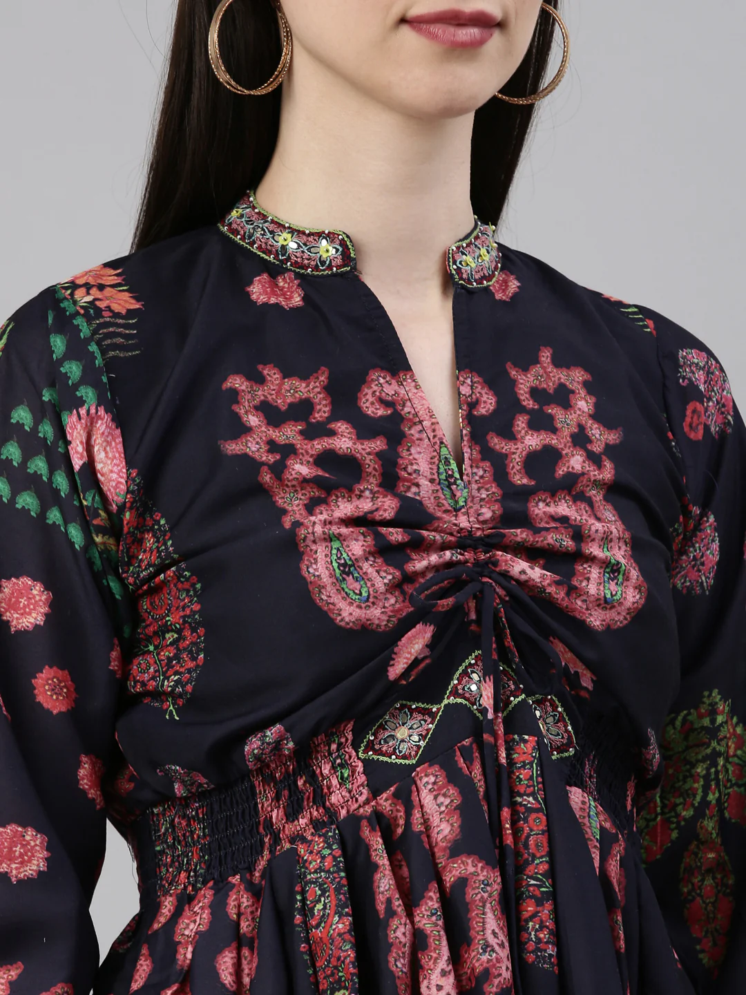 Neerus Navy Blue Color Model Fabric Kurta - Image 8
