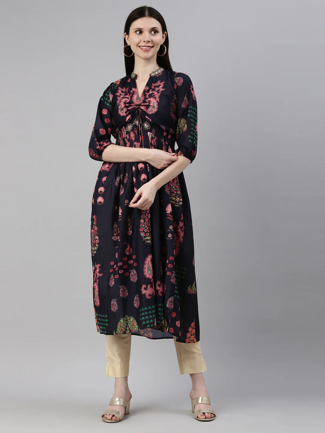 Neerus Navy Blue Color Model Fabric Kurta - Image 9