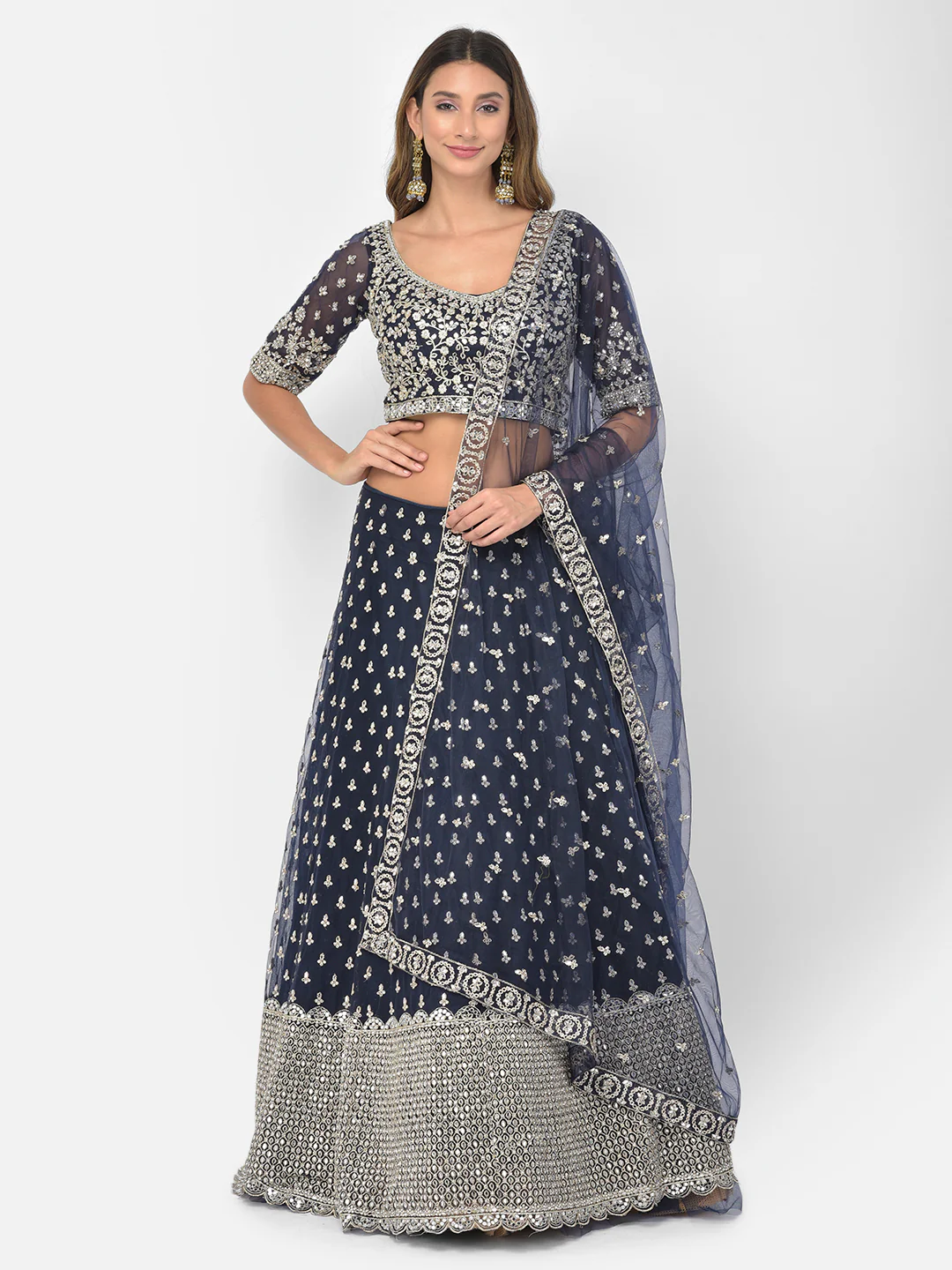 Neerus Navy Blue Color Nett Fabric Lehenga Choli