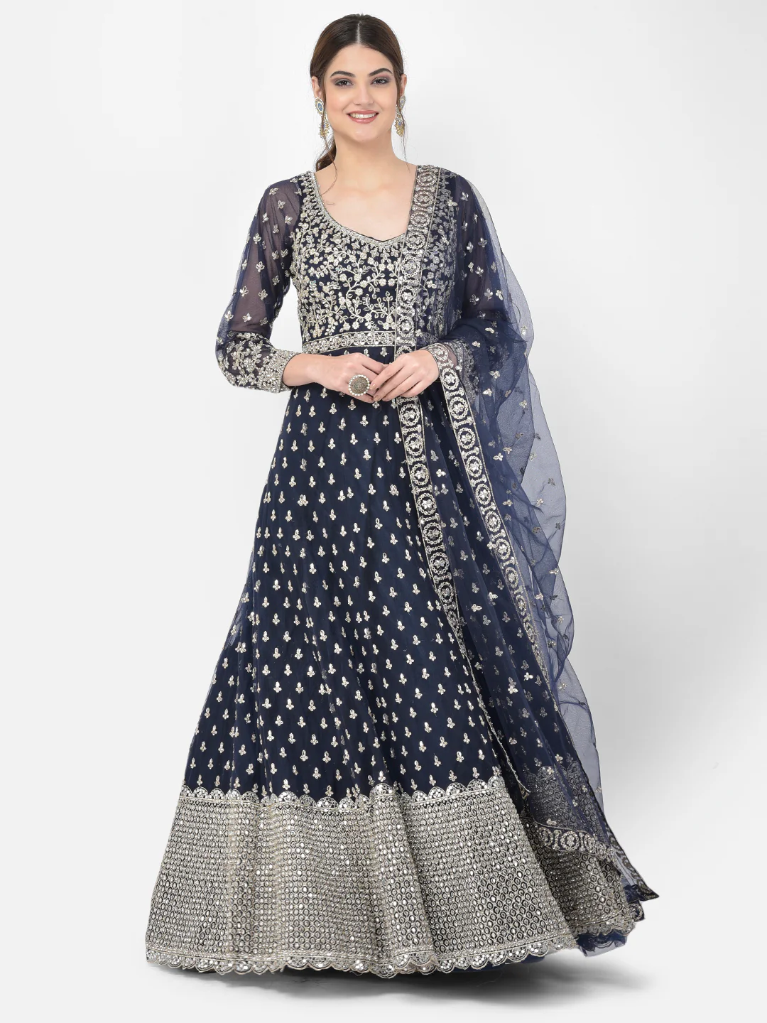 Neerus Navy Blue Color Nett Fabric Salwar Kameez - Image 6
