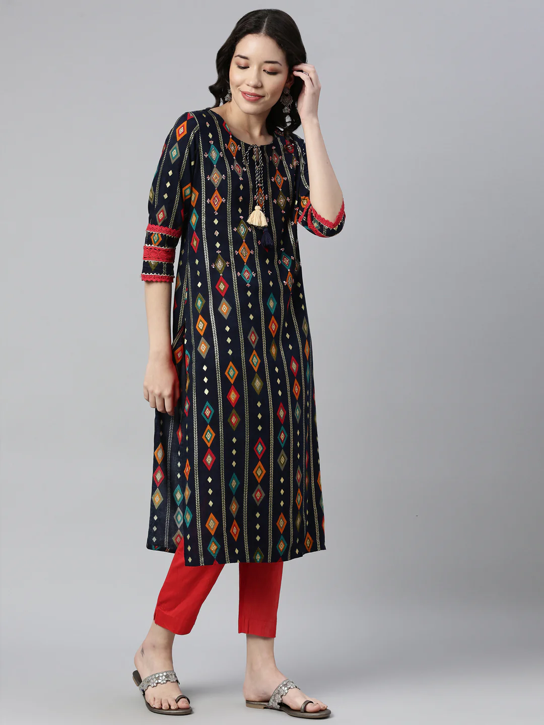 Neerus Navy Blue Color Rayon Fabric Kurta