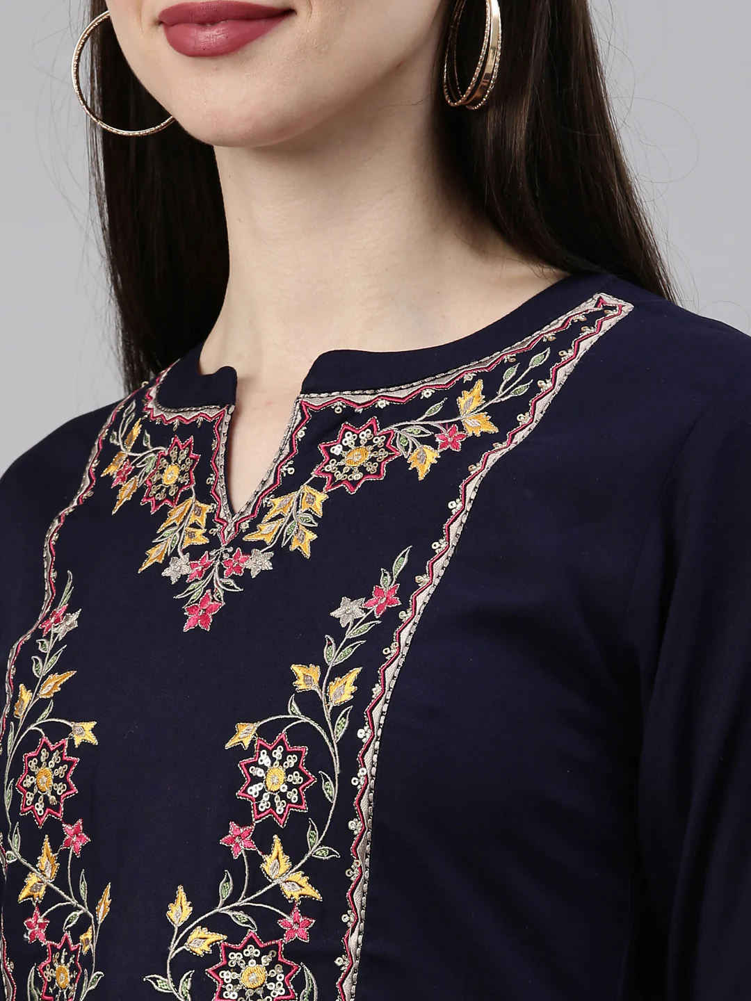 Neerus Navy Blue Color Rayon Fabric Kurta - Image 8