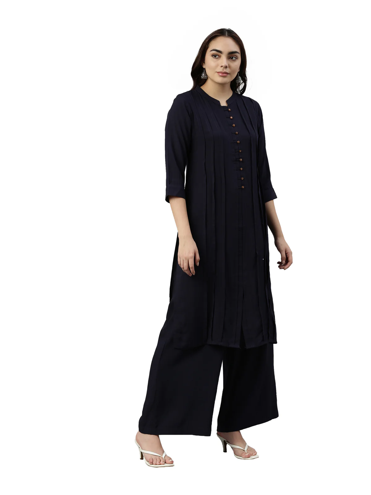 Neerus Navy Blue Color Rayon Fabric Kurta - Image 4