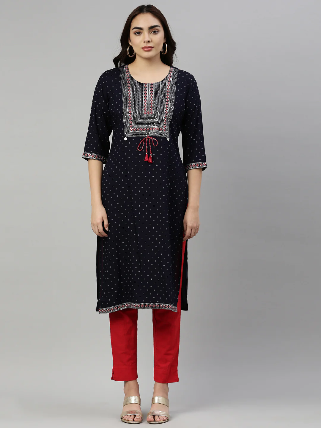 Neerus Navy Blue Color Rayon Fabric Kurta