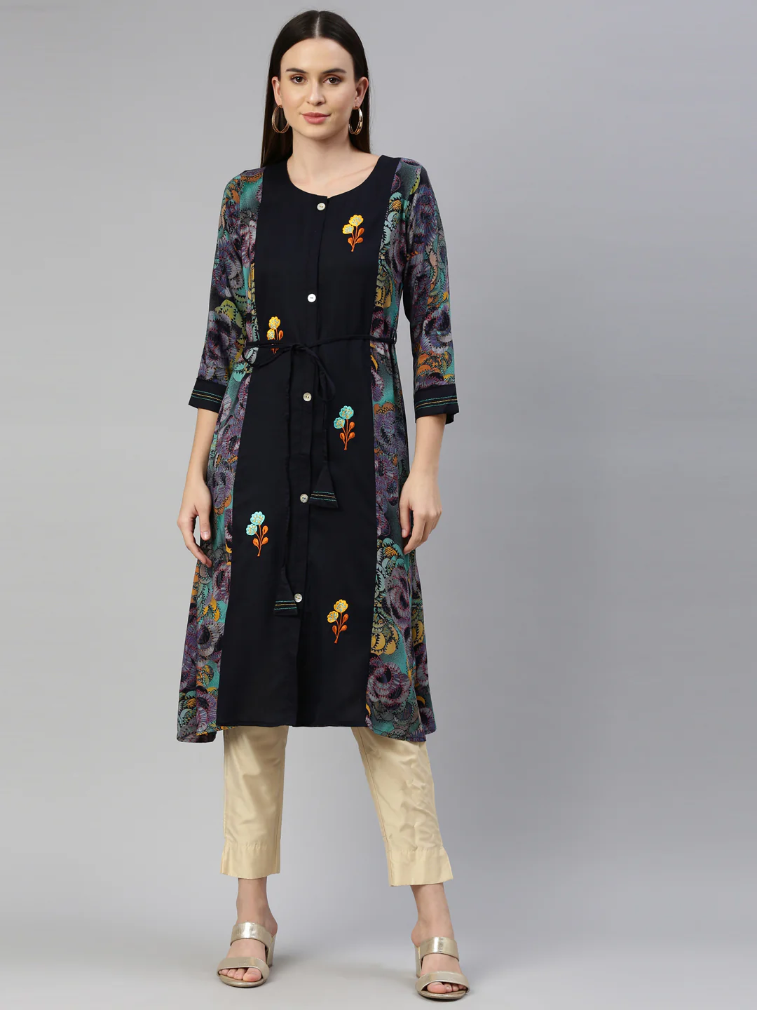Neerus Navy Blue Color Rayon Fabric Kurta