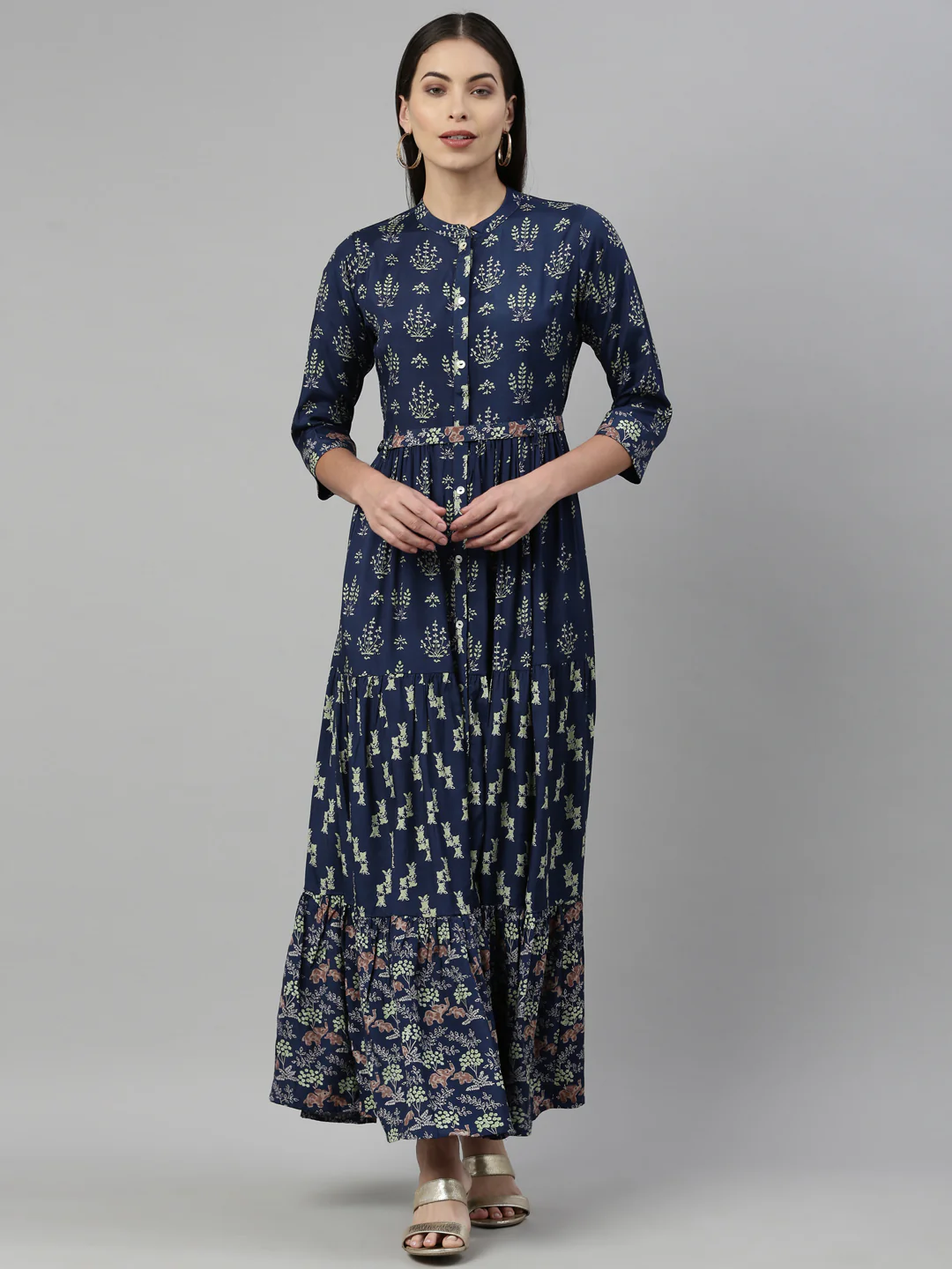 Neerus Navy Blue Color Santoon Fabric Kurta