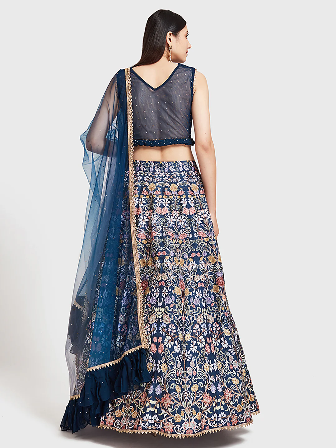 Neerus Navy Blue Color Silk Fabric Ghagra Set - Image 3
