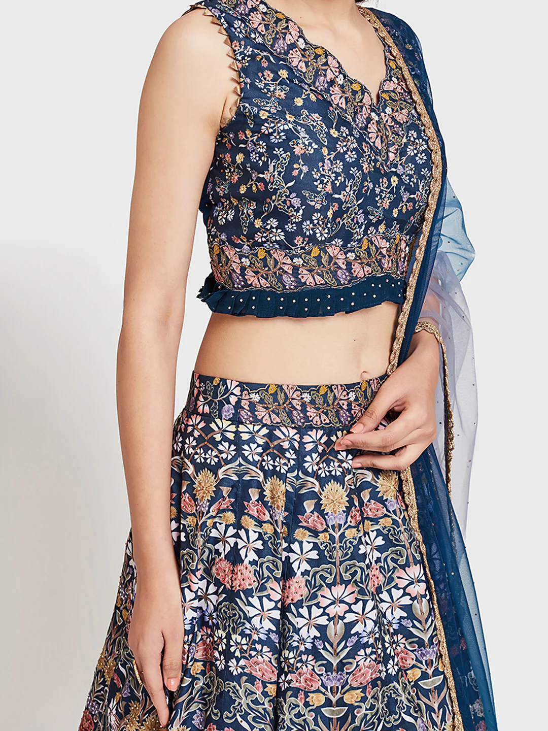 Neerus Navy Blue Color Silk Fabric Ghagra Set - Image 4