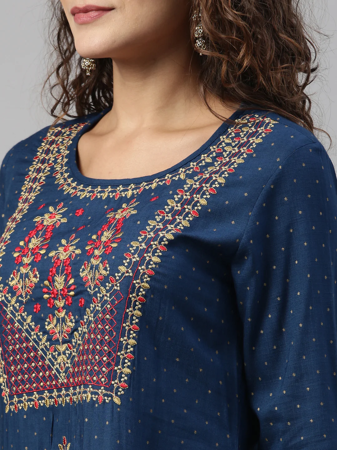 Neerus Navy Blue Color Slub Rayon Fabric Kurta - Image 3