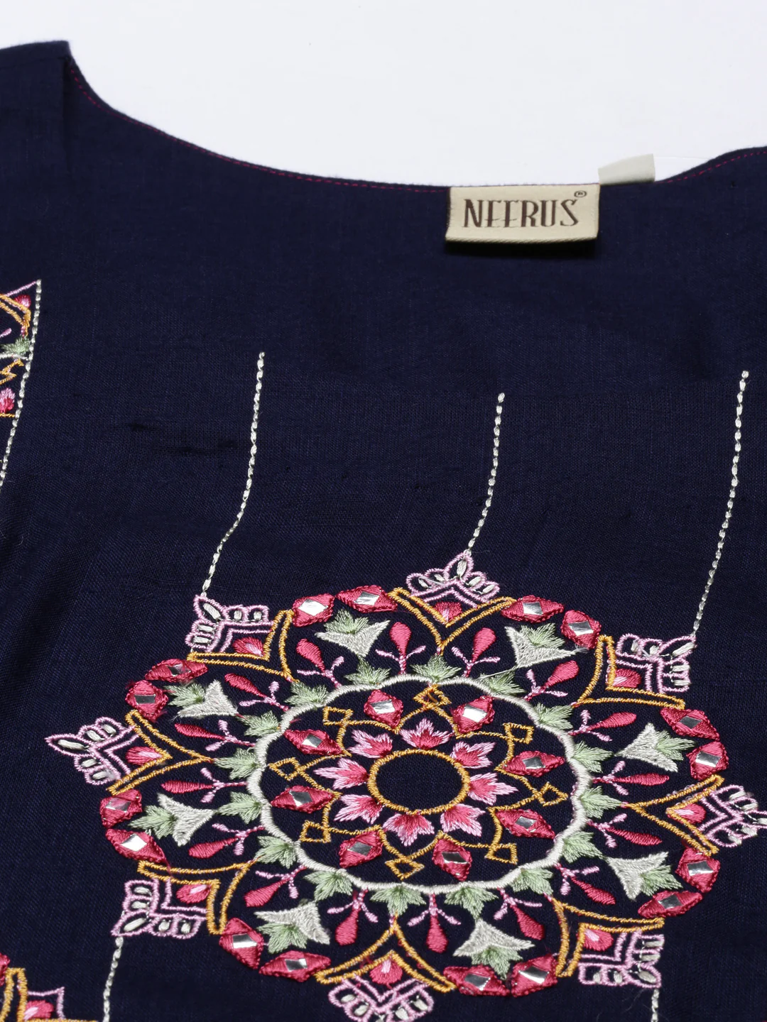 Neerus Navy Blue Color Slub Riyon Fabric Tunic - Image 2