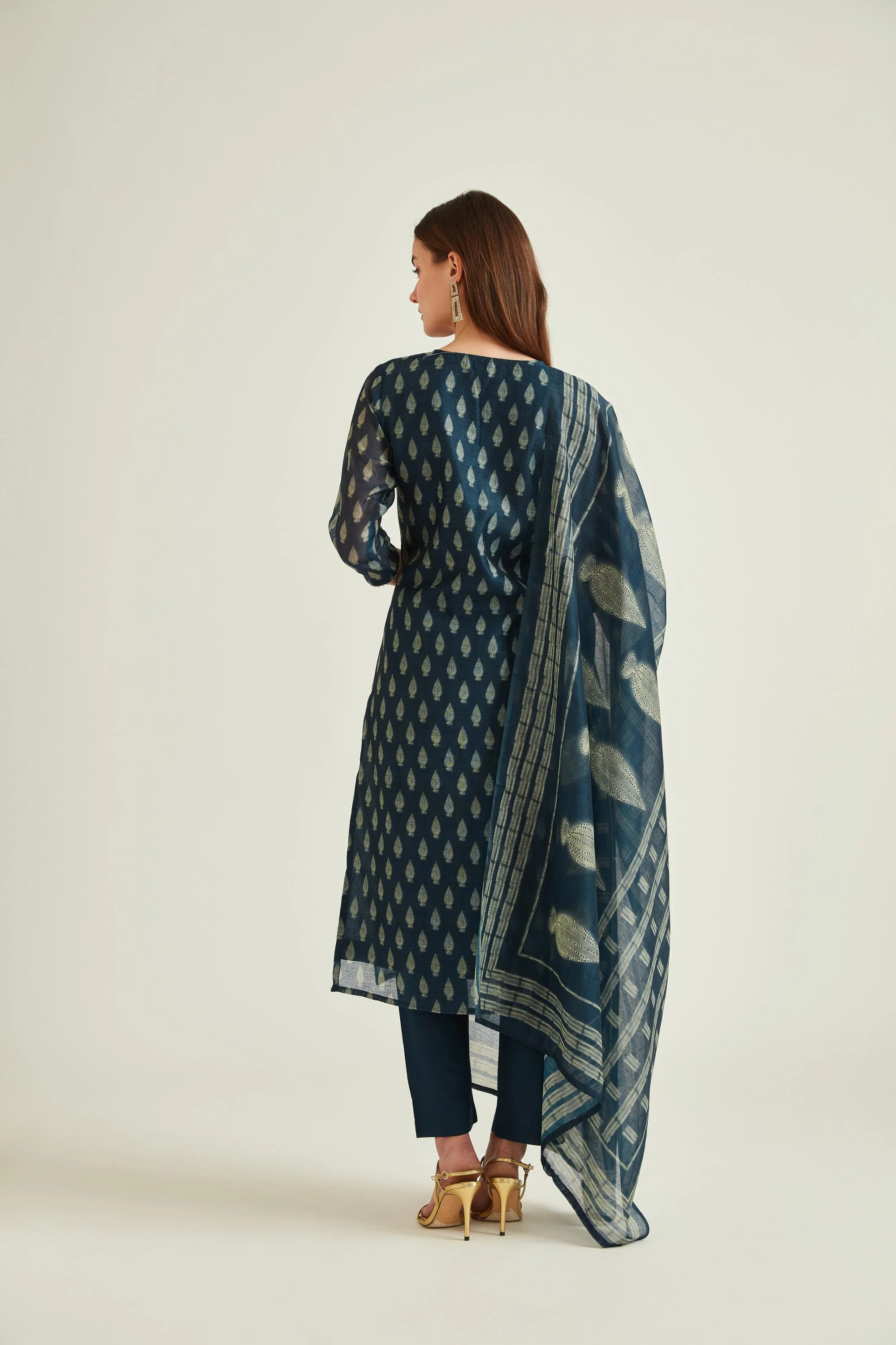 Neerus Navy Blue Colour Banaras Fabric Suit - Image 2