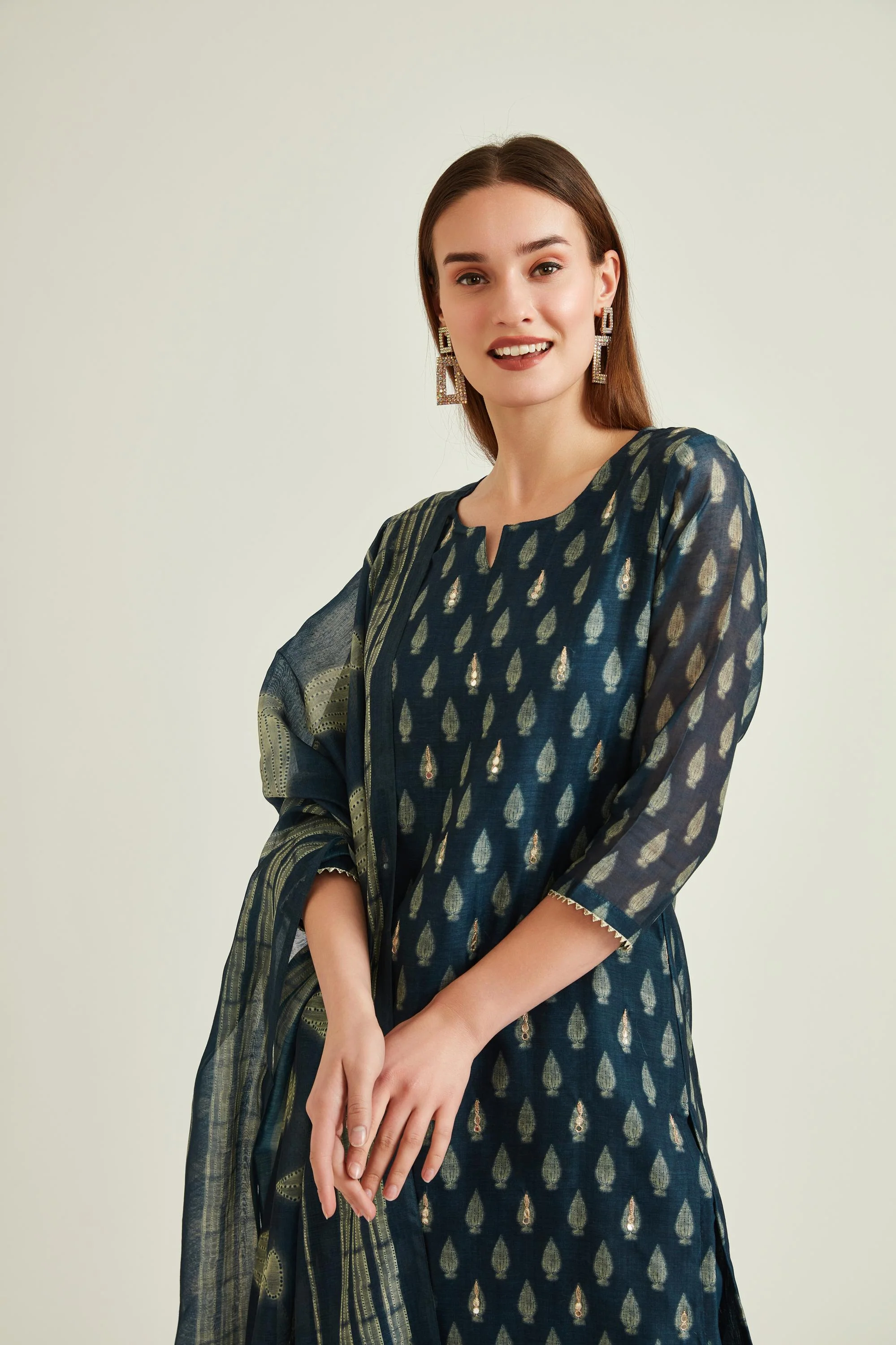 Neerus Navy Blue Colour Banaras Fabric Suit - Image 3