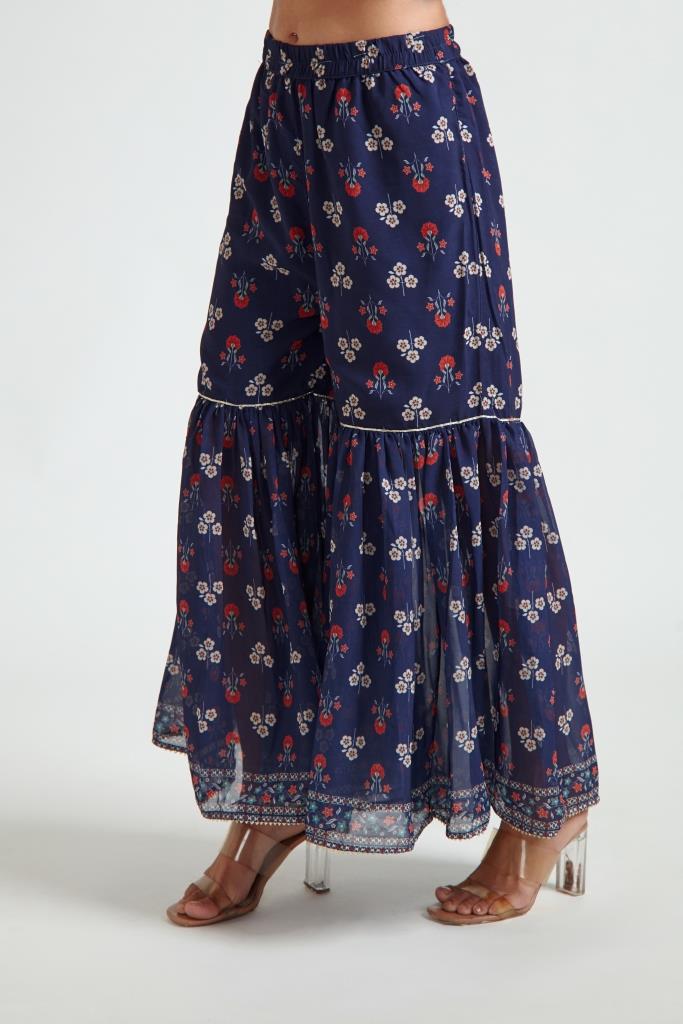 Neerus Navy Blue Georgett Fabric Kurta Sharara With Dupatta - Image 6