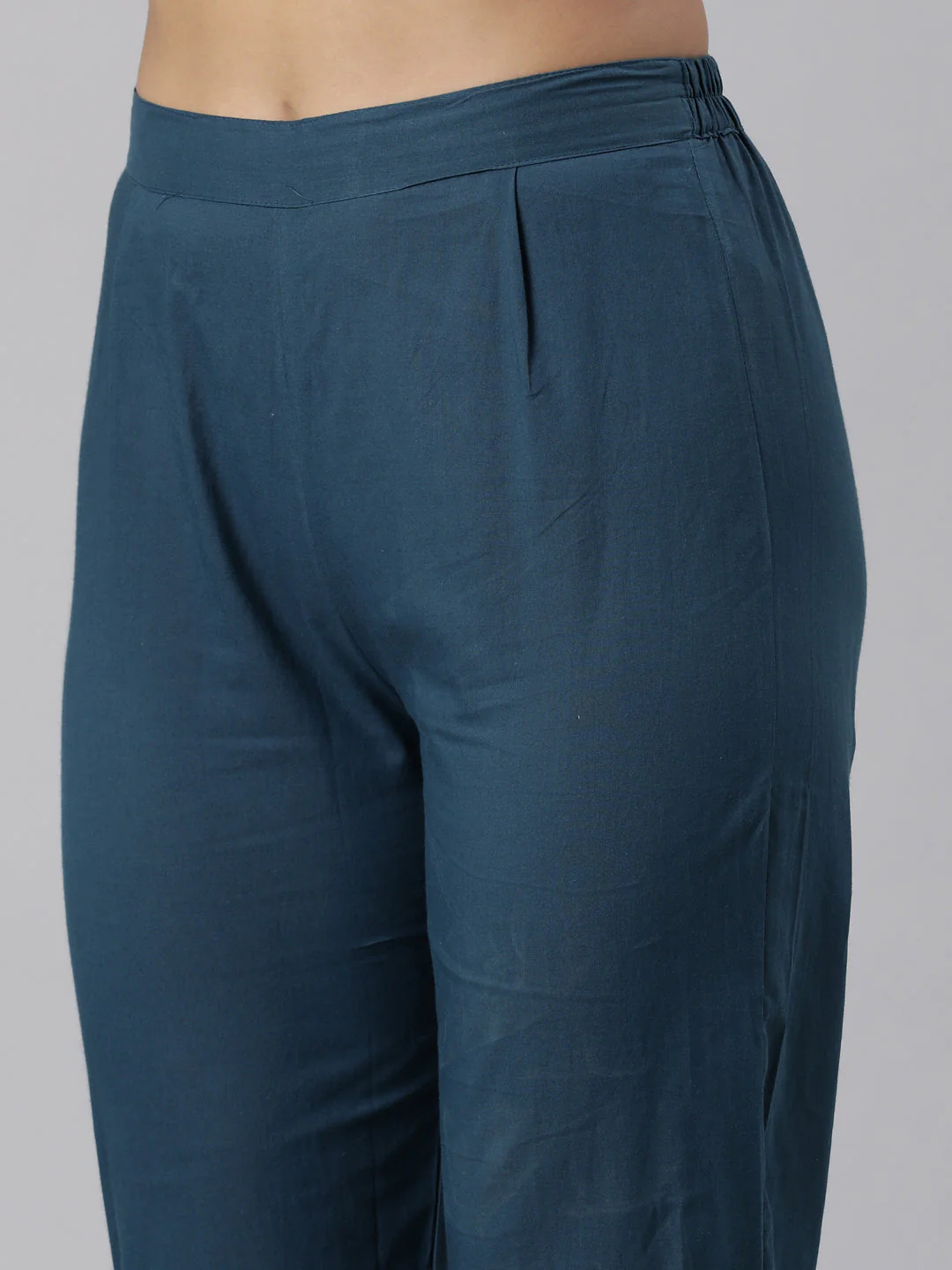 Neerus Navy Blue Panelled Straight Printed Kurta And Trousers With Dupatta - Image 7