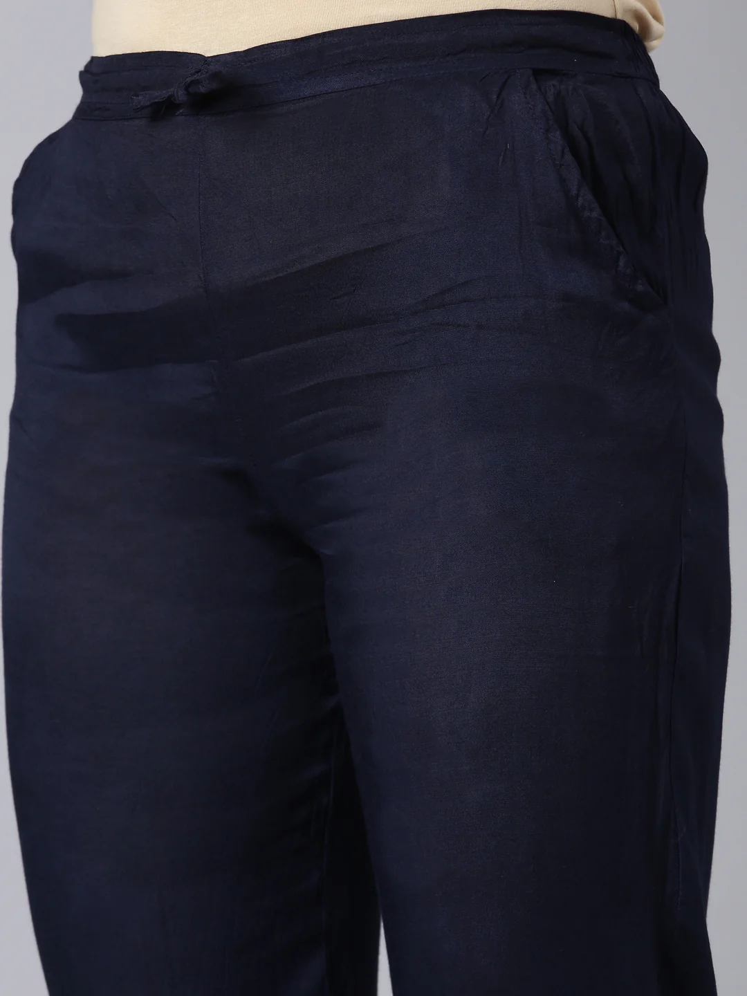Neerus Navy Blue Pleated Straight Floral Kurta And Trousers With Dupatta - Image 6