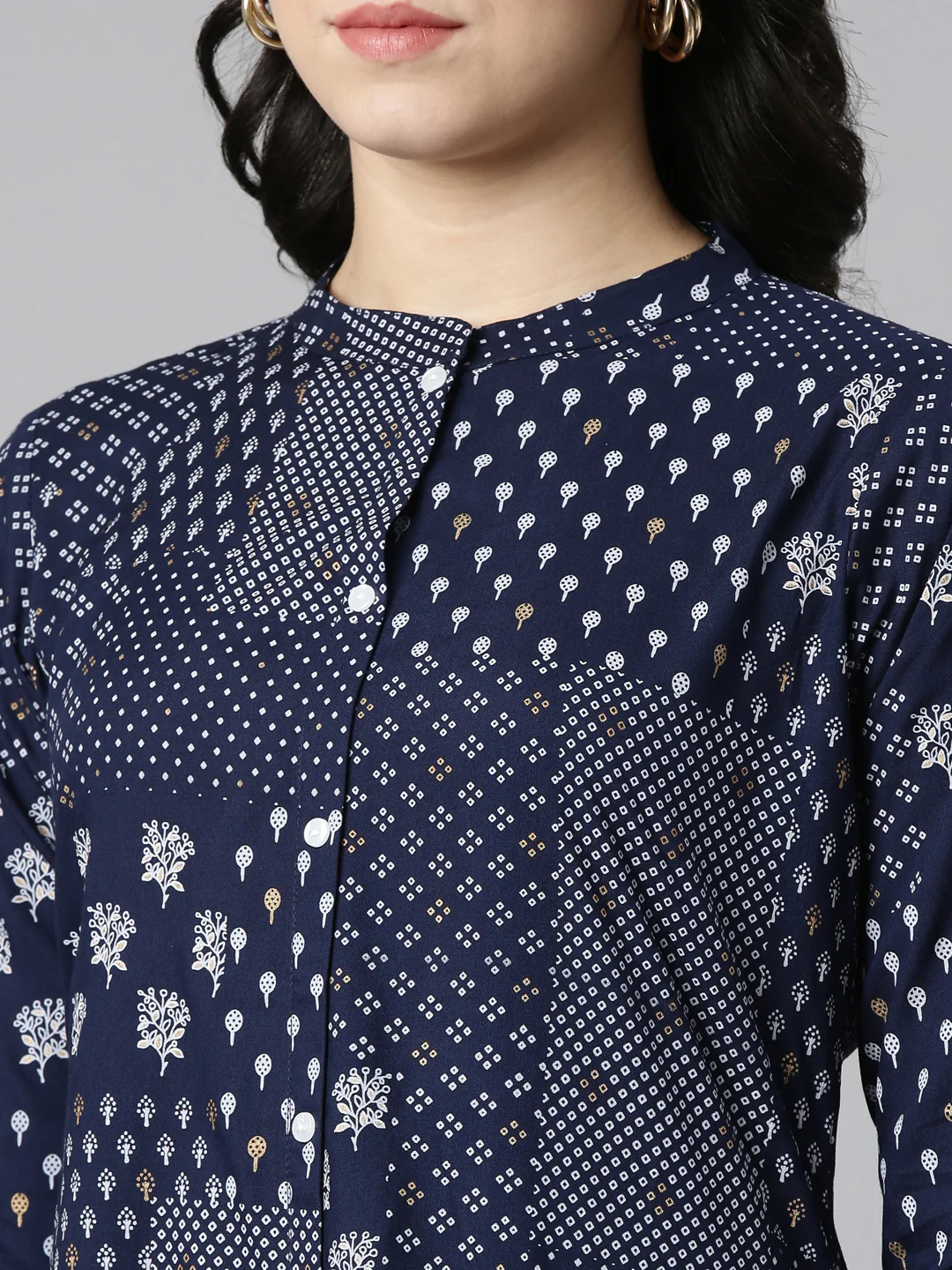 Neerus Navy Blue Regular A-Line Printed Kurta - Image 4