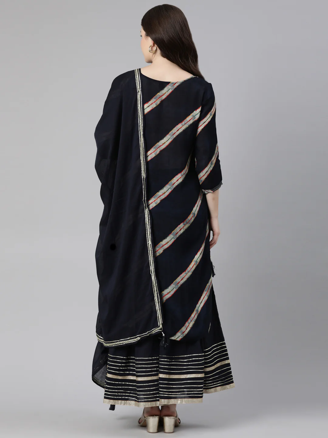 Neerus Navy Blue Regular Calf Length Solid Kurta Solid Sharara With Dupatta - Image 3