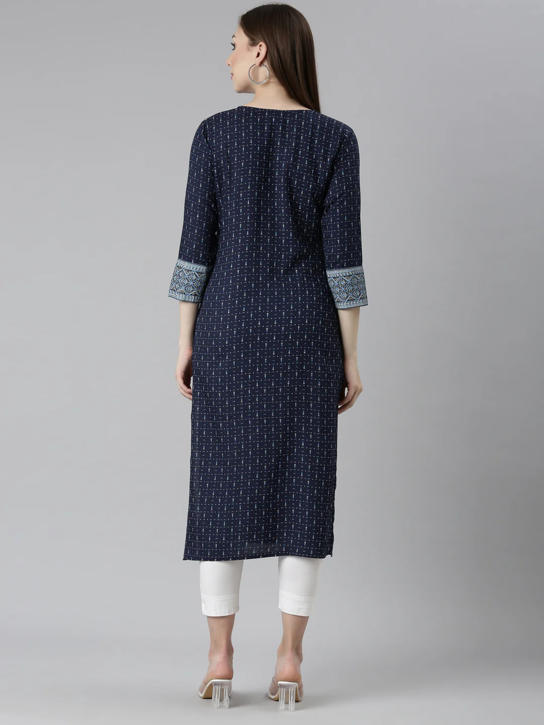 Neerus Navy Blue Regular Straight Bandhani Kurta - Image 3