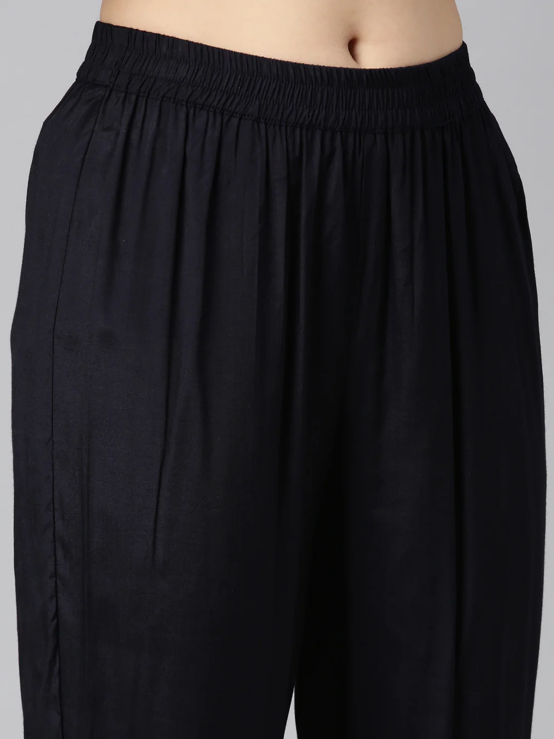 Neerus Navy Blue Regular Straight Floral Kurta And Trousers With Dupatta - Image 6