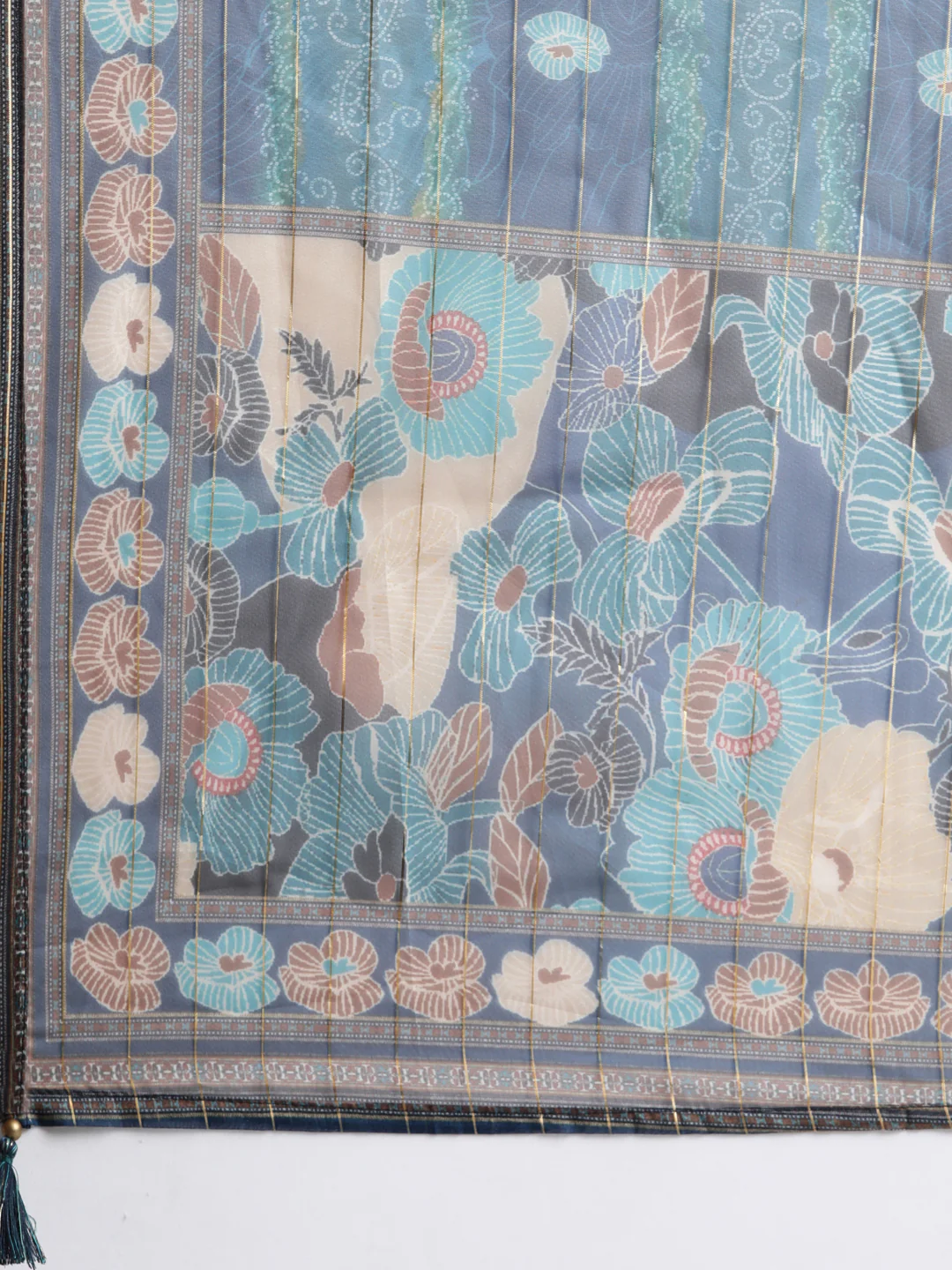 Neerus Navy Blue Regular Straight Floral Kurta And  Trousers With Dupatta - Image 7