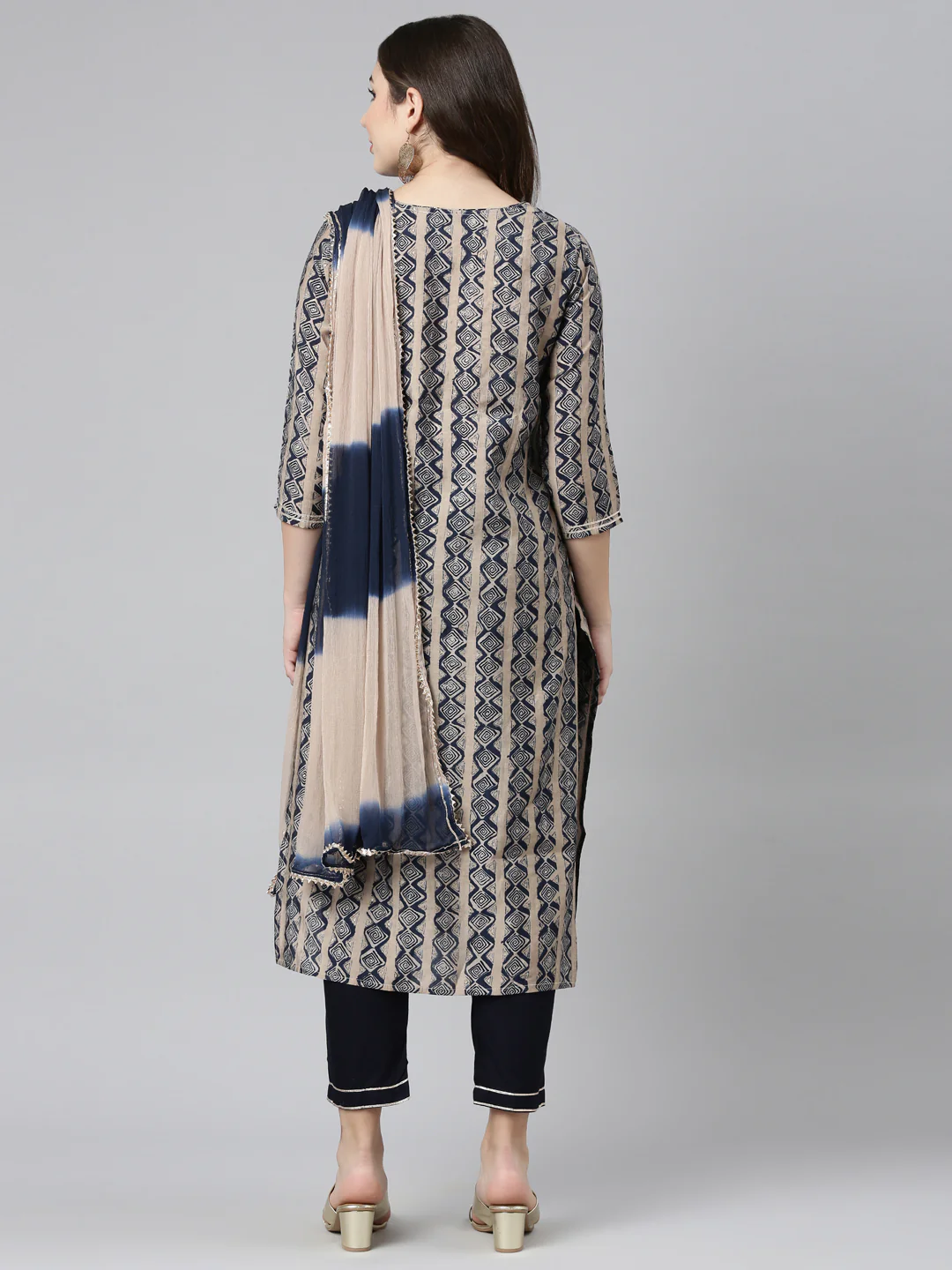 Neerus Navy Blue Regular Straight Printed Readymade suits - Image 3