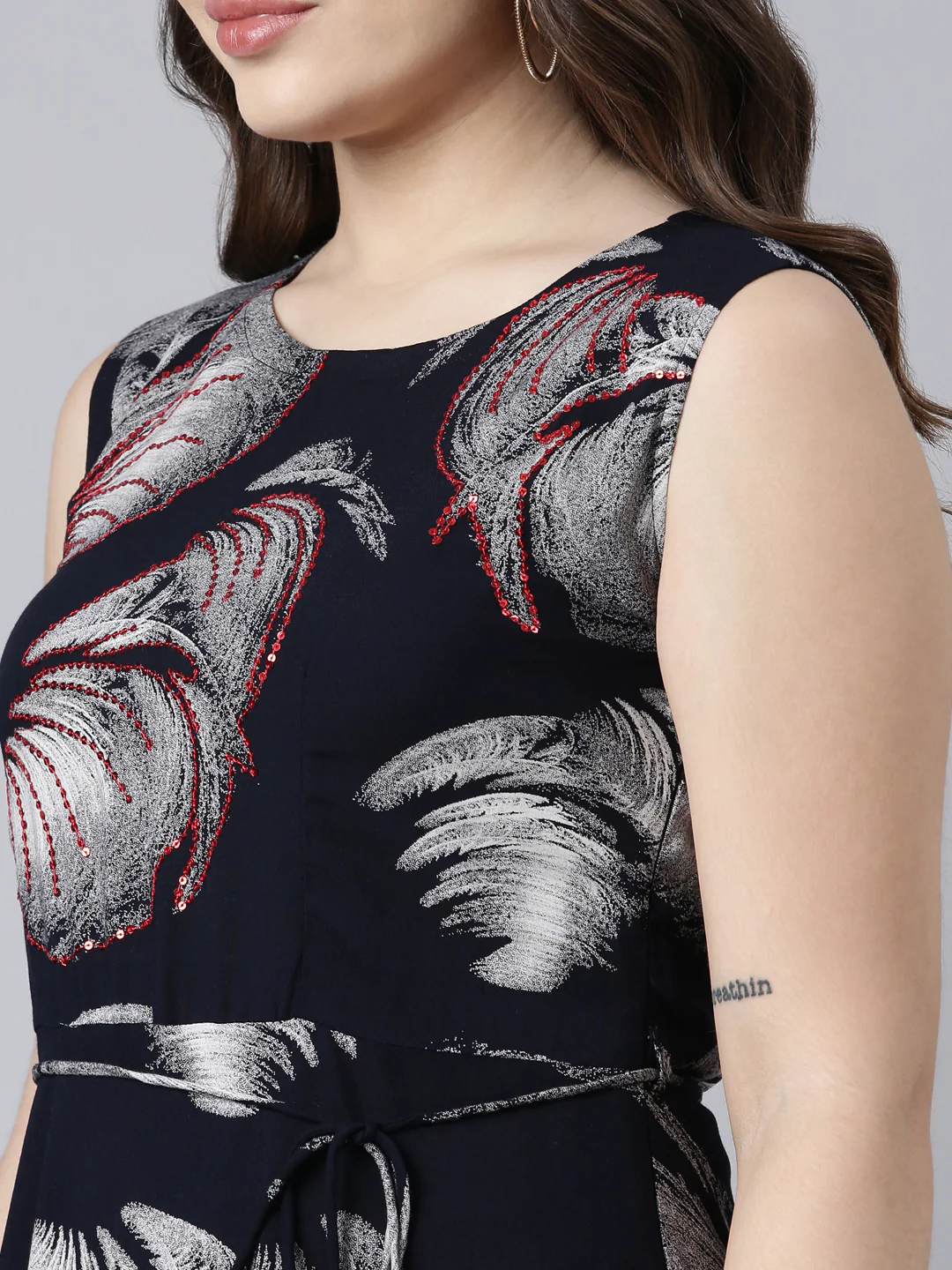 Neerus Navy Blue Straight Casual Floral Maxi Dresses - Image 4