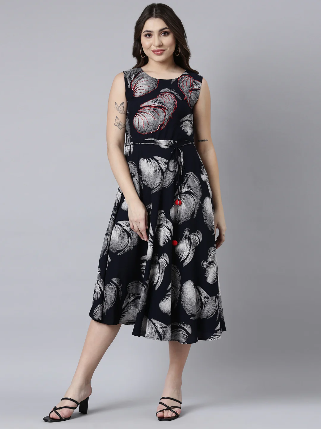 Neerus Navy Blue Straight Casual Floral Maxi Dresses - Image 5