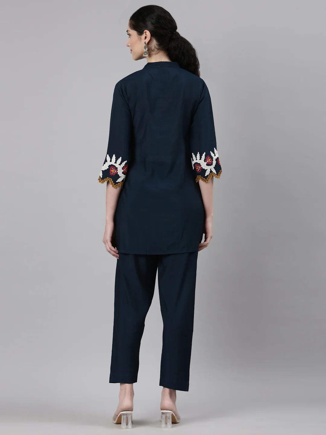 Neerus Navy Blue Straight Casual Solid Fusion Set - Image 4