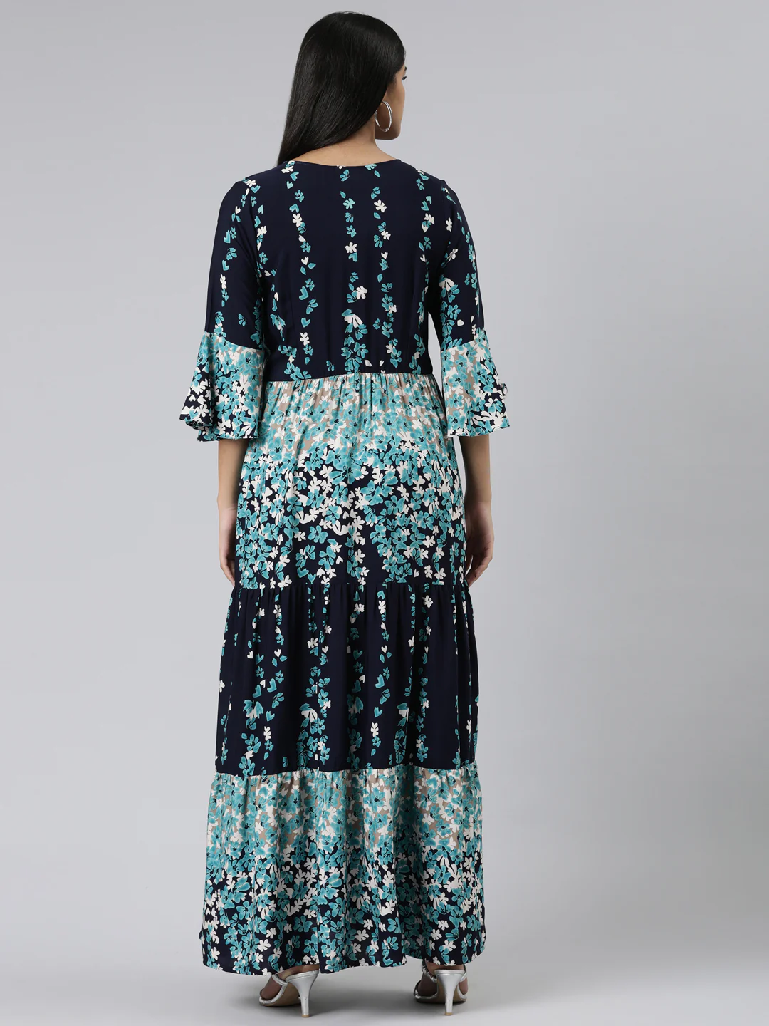 Neerus Navy Blue Straight Printed Viscose Rayon Kurta - Image 3