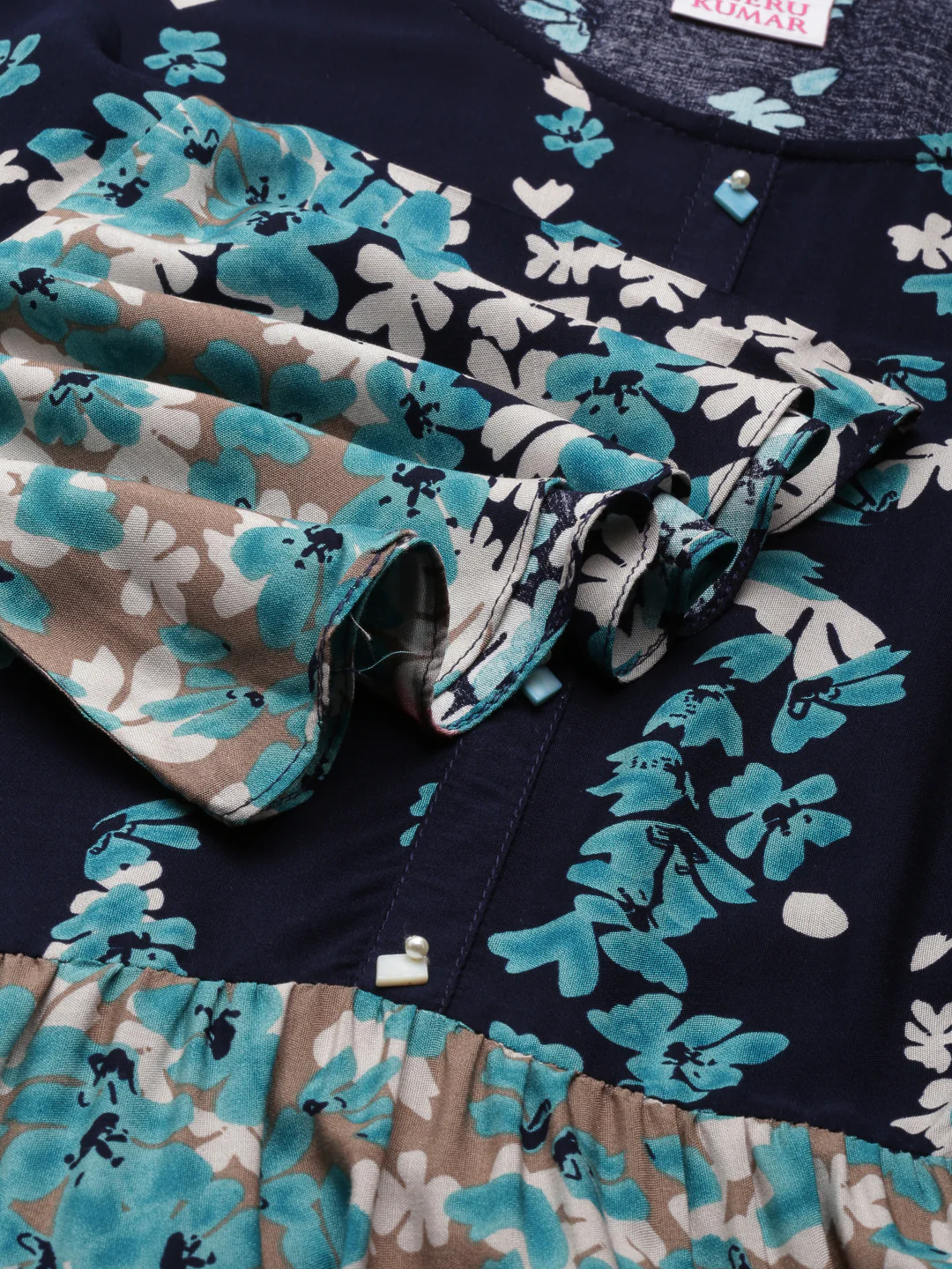 Neerus Navy Blue Straight Printed Viscose Rayon Kurta - Image 4