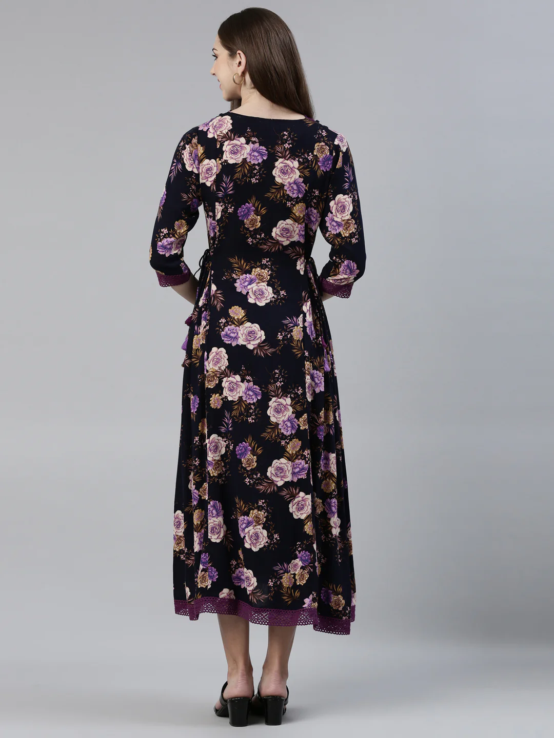 Neerus Navy Blue Straight Regular Viscose Rayon Kurta - Image 3