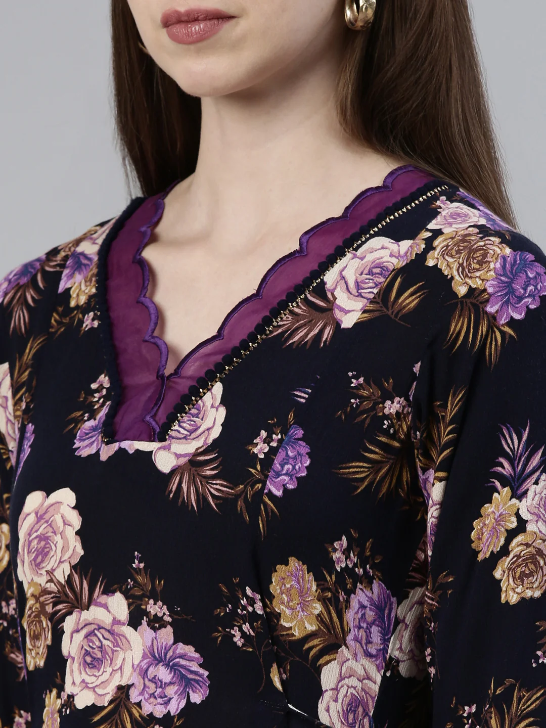 Neerus Navy Blue Straight Regular Viscose Rayon Kurta - Image 4