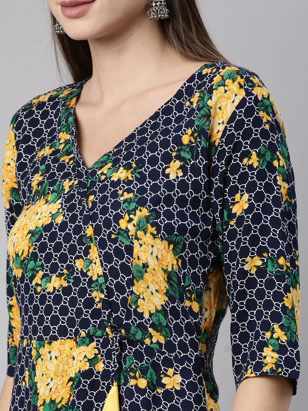 Neerus Navy Blue Yellow Color Rayon Fabric Kurta - Image 7