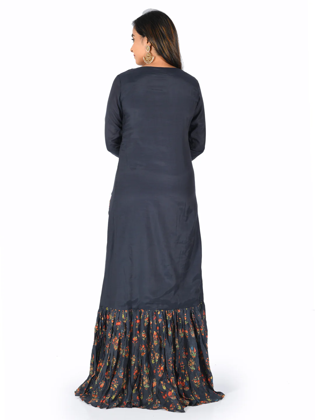 Neerus Navy Embroidered Straight Kurta - Image 3