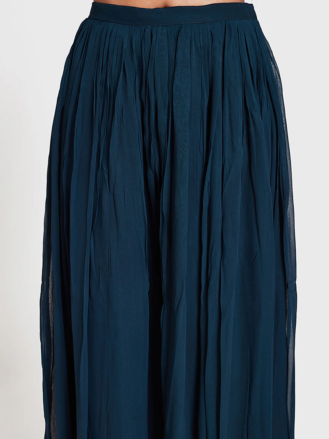 Neerus Navy Embroidered Top & Skirt Set With Shrug - Image 6