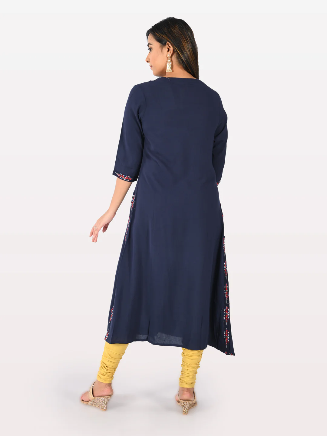 Neerus Navy Printed A Line Kurta - Image 3