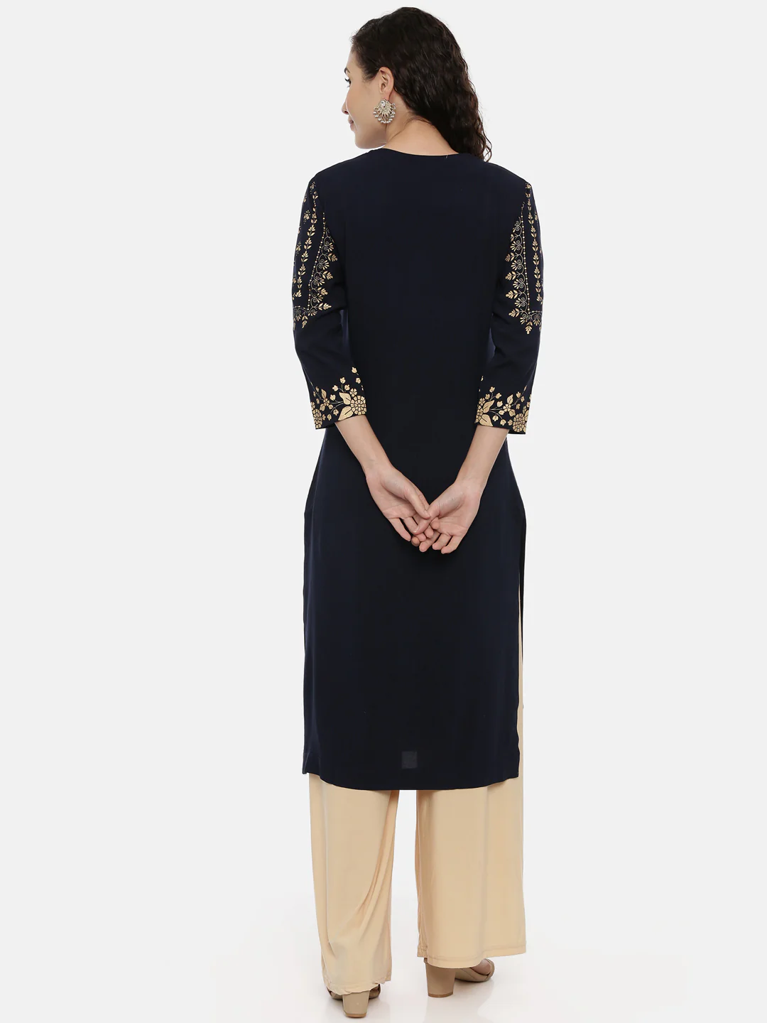 Neerus Navy Printed Straight Kurta - Image 4
