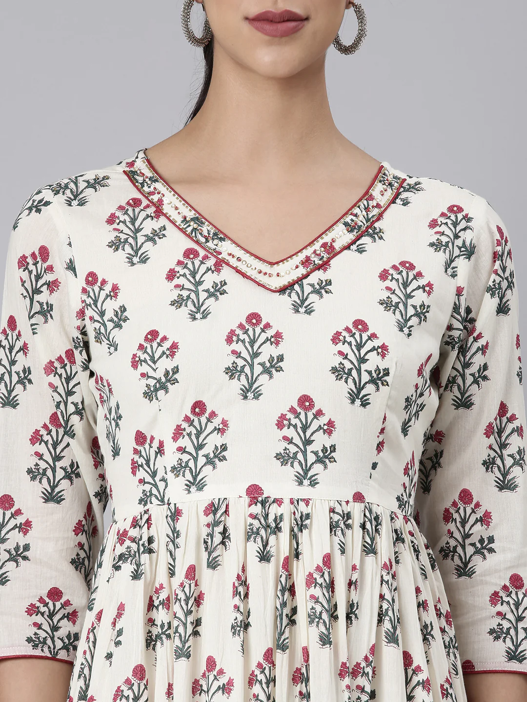 Neerus Off White Casual Maxi Floral Dresses - Image 4