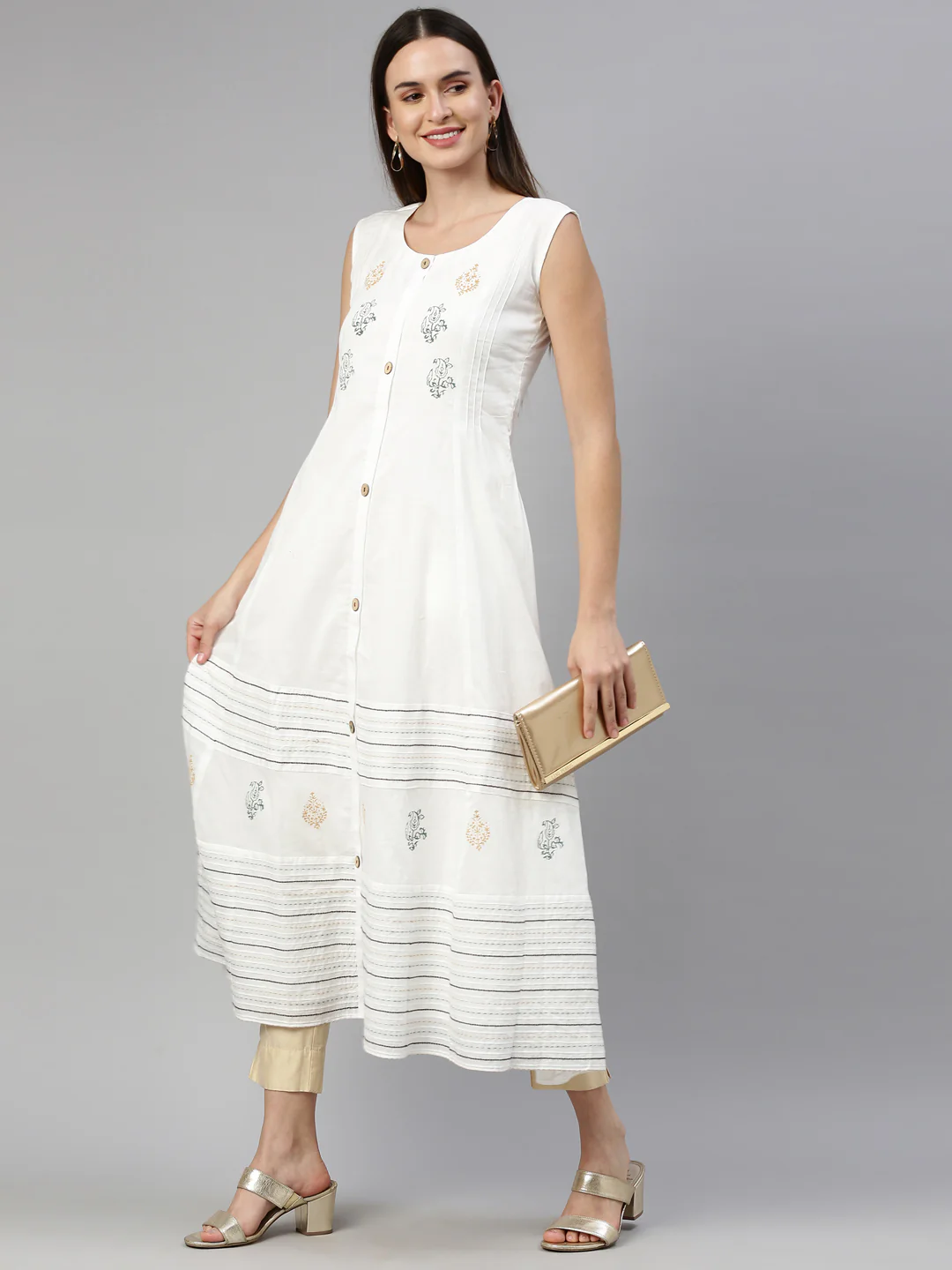 Neerus Off White Color Mulmul Fabric Kurta - Image 6