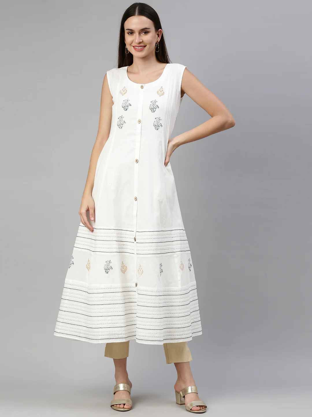 Neerus Off White Color Mulmul Fabric Kurta - Image 8