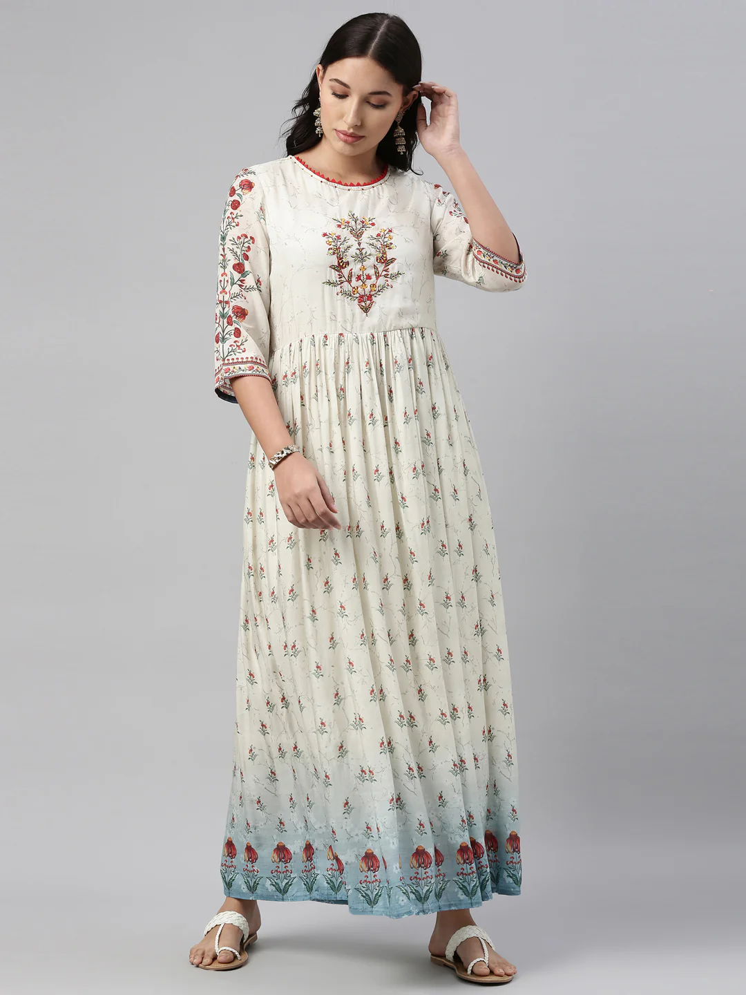 Neerus Off White Color Muslin Fabric Tunic - Image 7