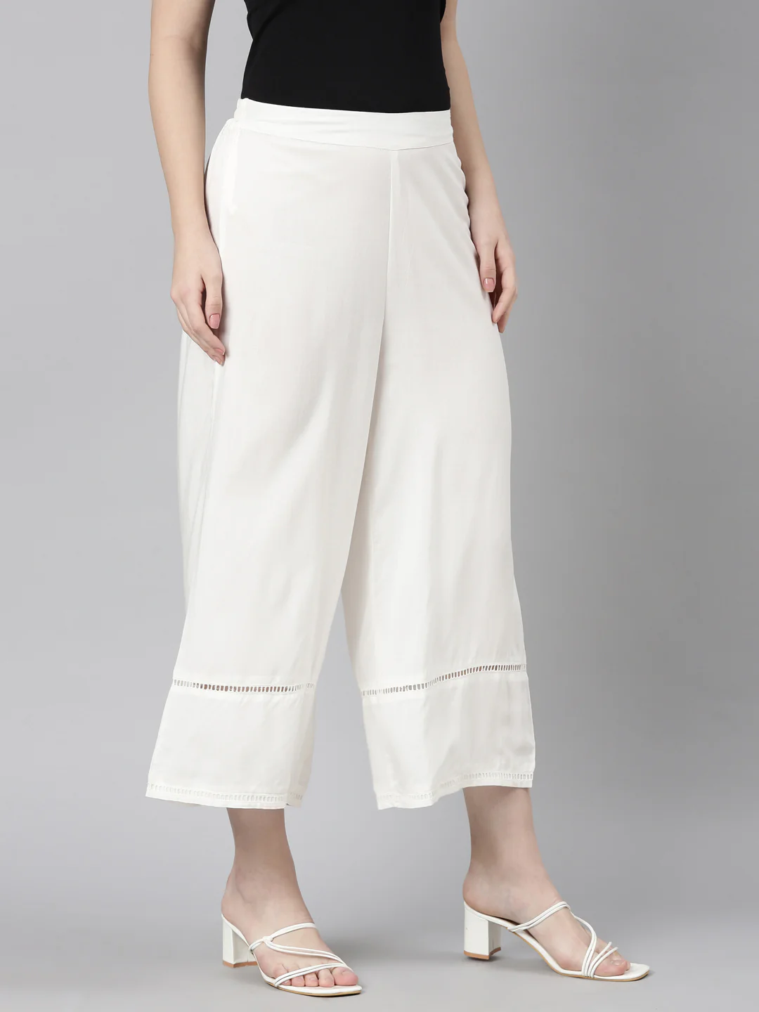 Neerus Off White Color Rayon Fabric Palazzo - Image 3