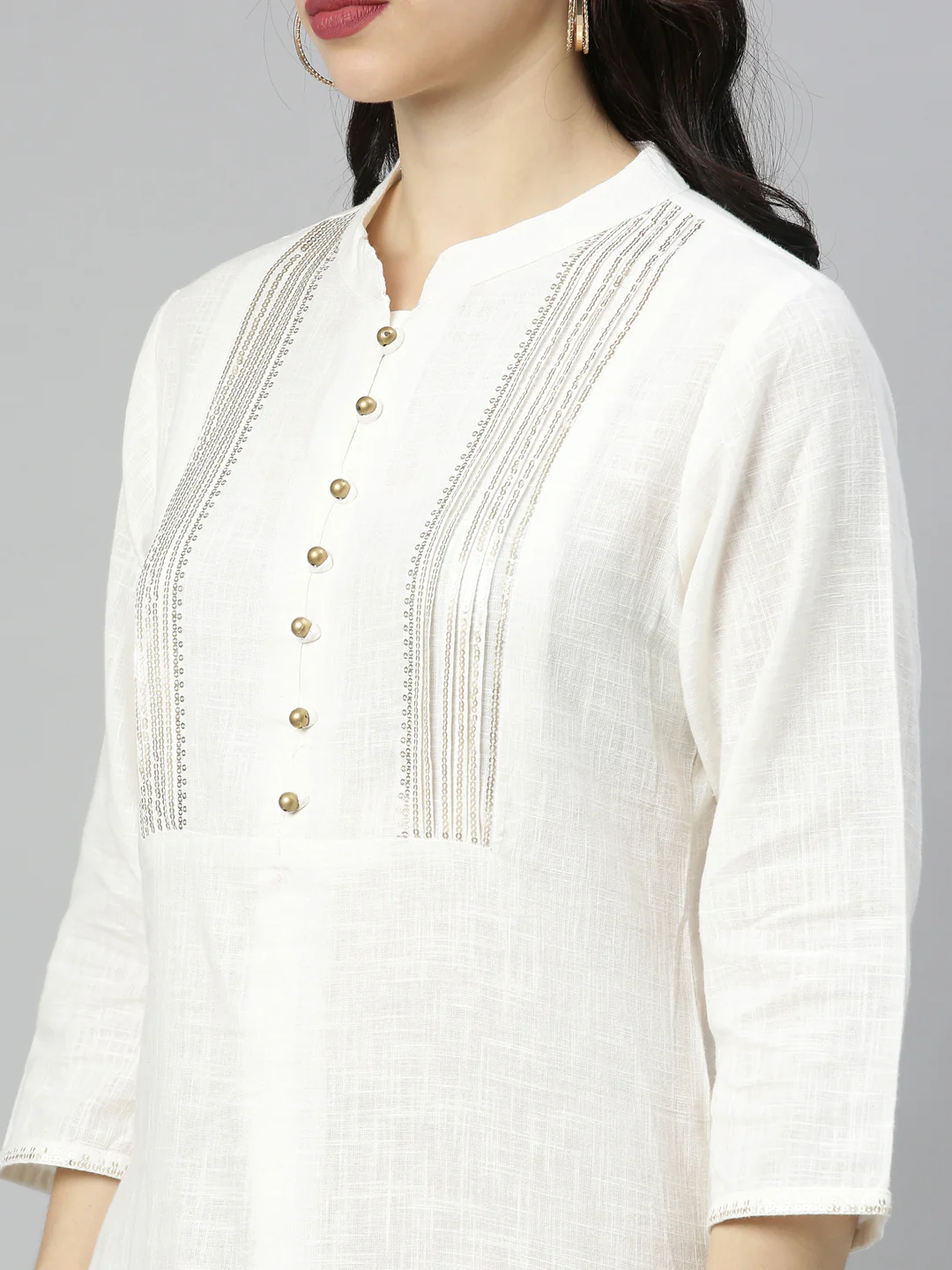 Neerus Off White Embellished Straight Kurta - Image 2