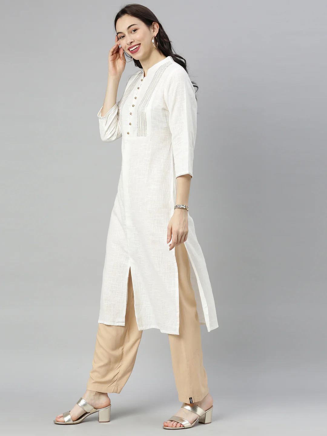 Neerus Off White Embellished Straight Kurta - Image 5