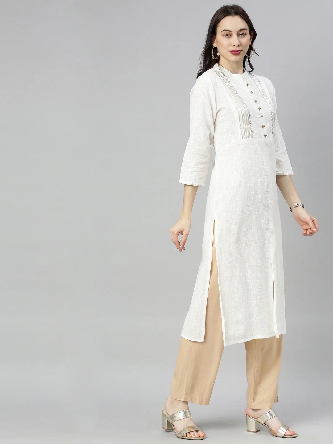 Neerus Off White Embellished Straight Kurta - Image 6