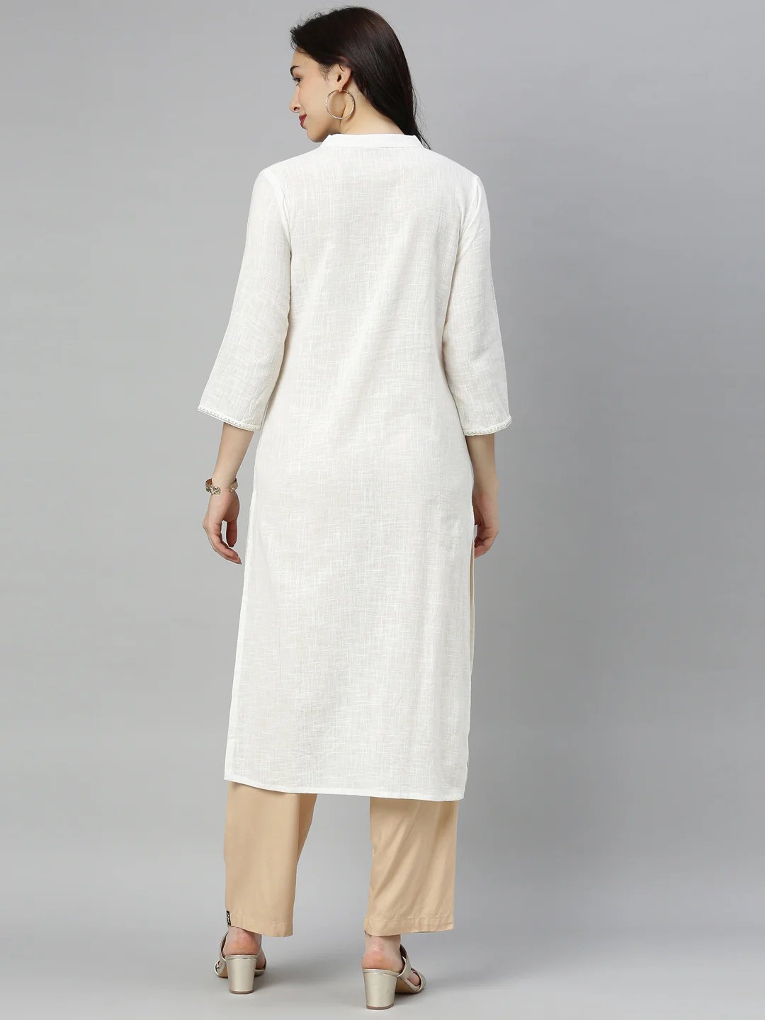 Neerus Off White Embellished Straight Kurta - Image 7
