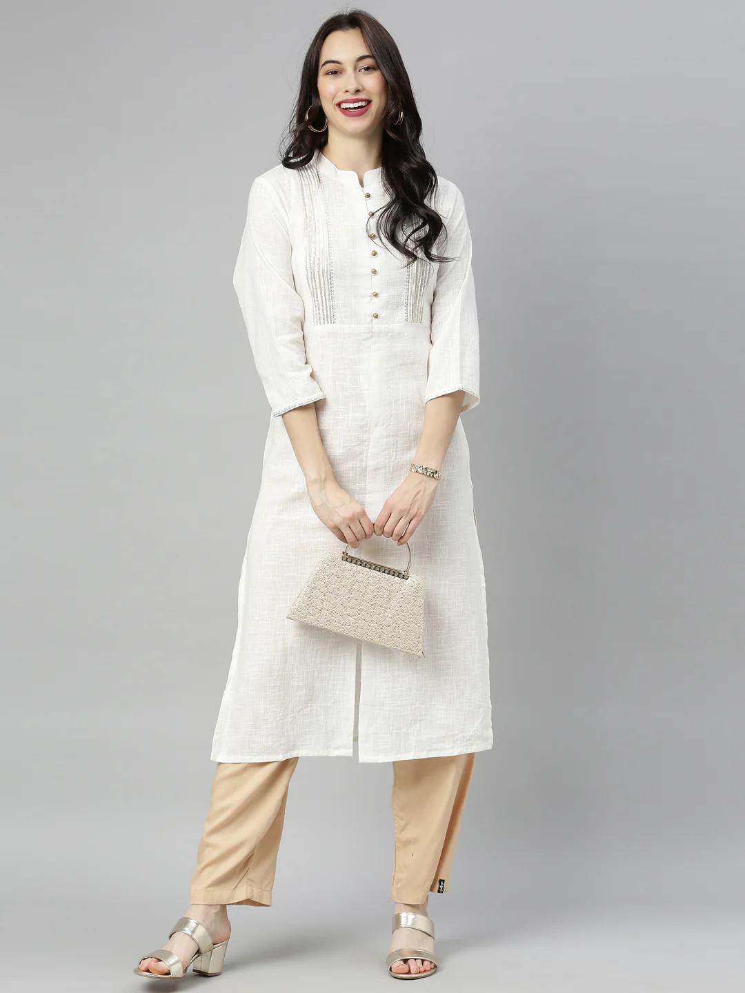 Neerus Off White Embellished Straight Kurta - Image 8