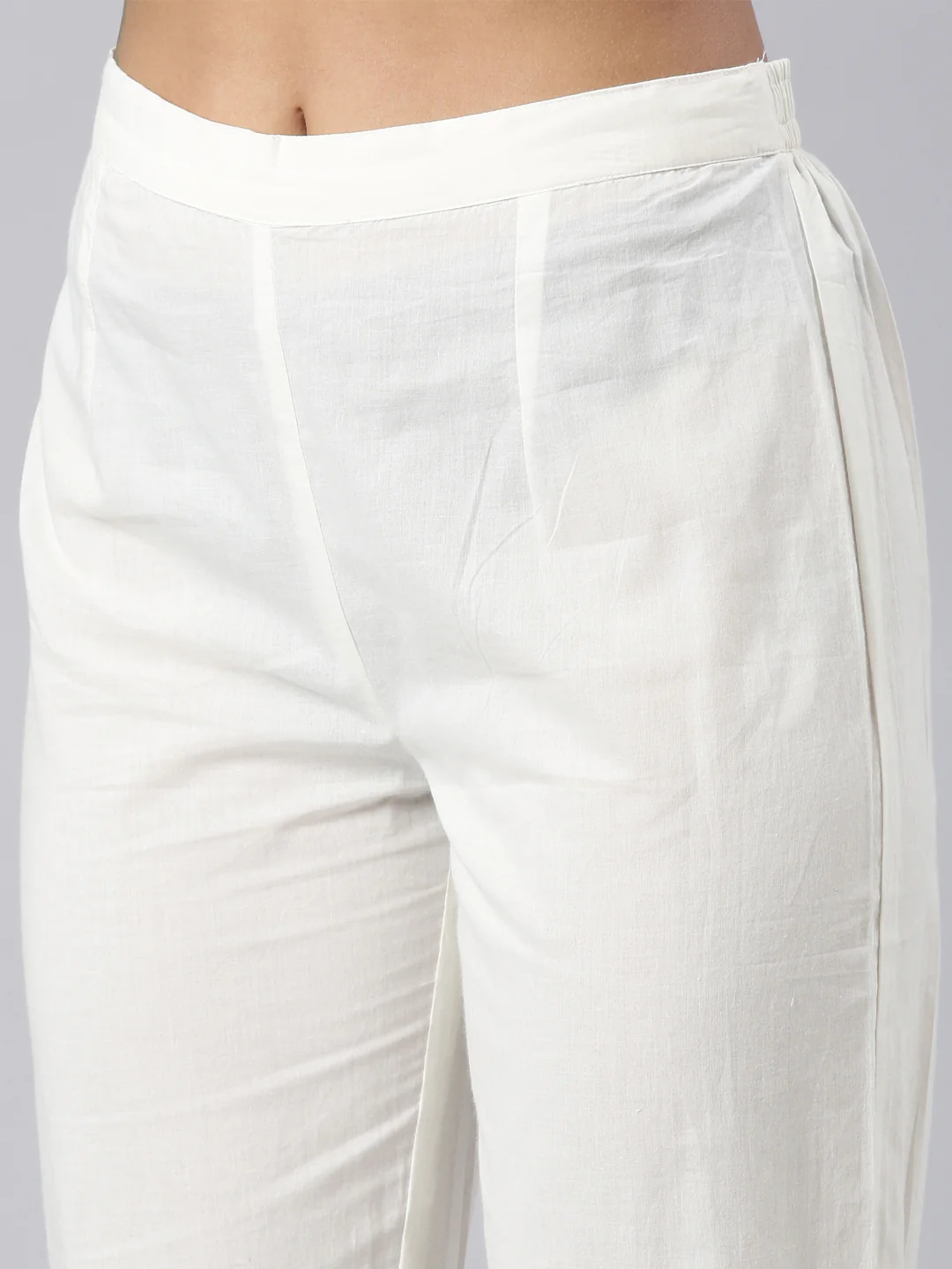 Neerus Off White Panelled Straight Yoke Design Kurta And Trousers With Dupatta - Image 7