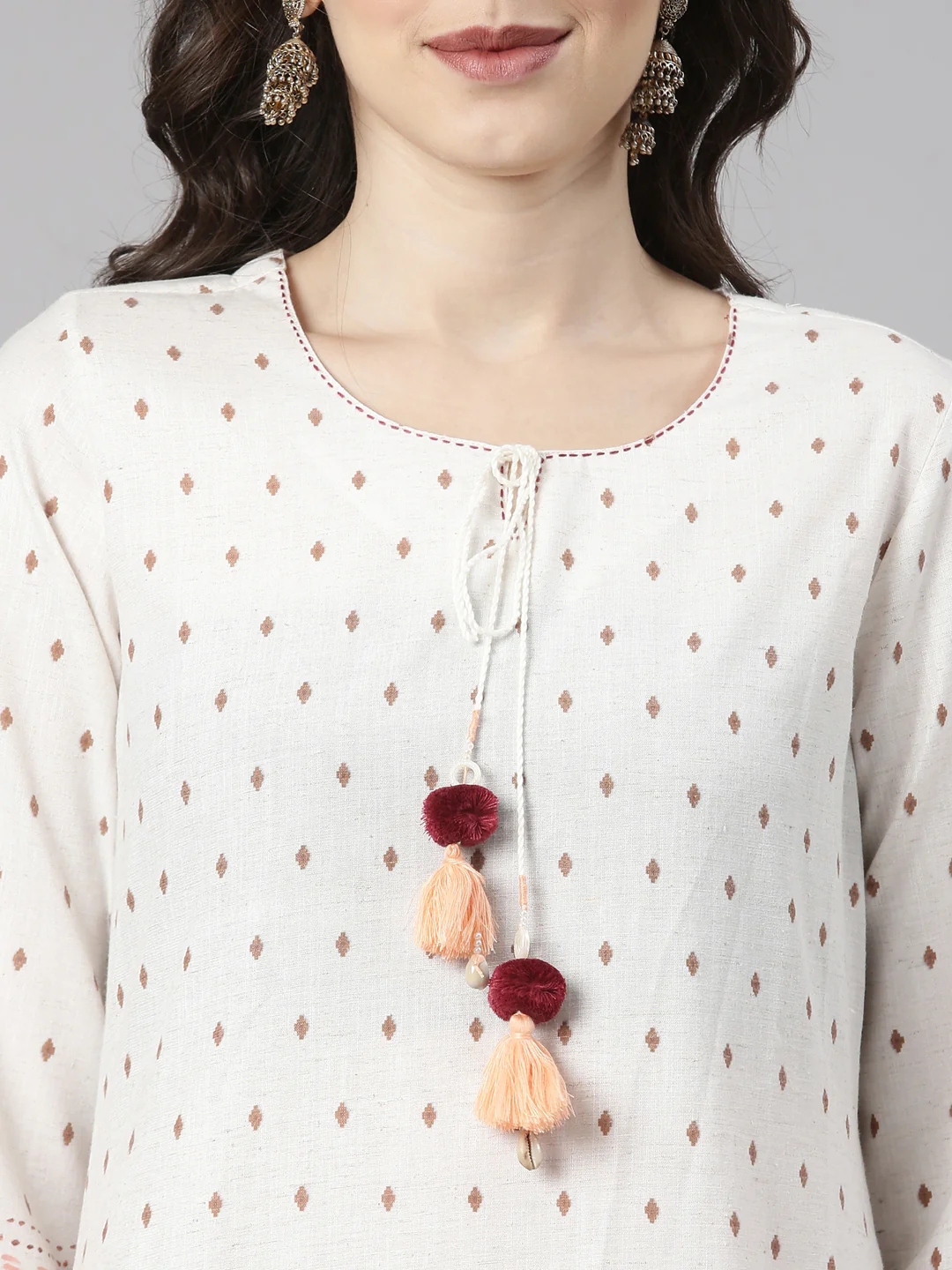 Neerus Off White Printed Straight Kurta and Trousers With Dupatta - Image 4