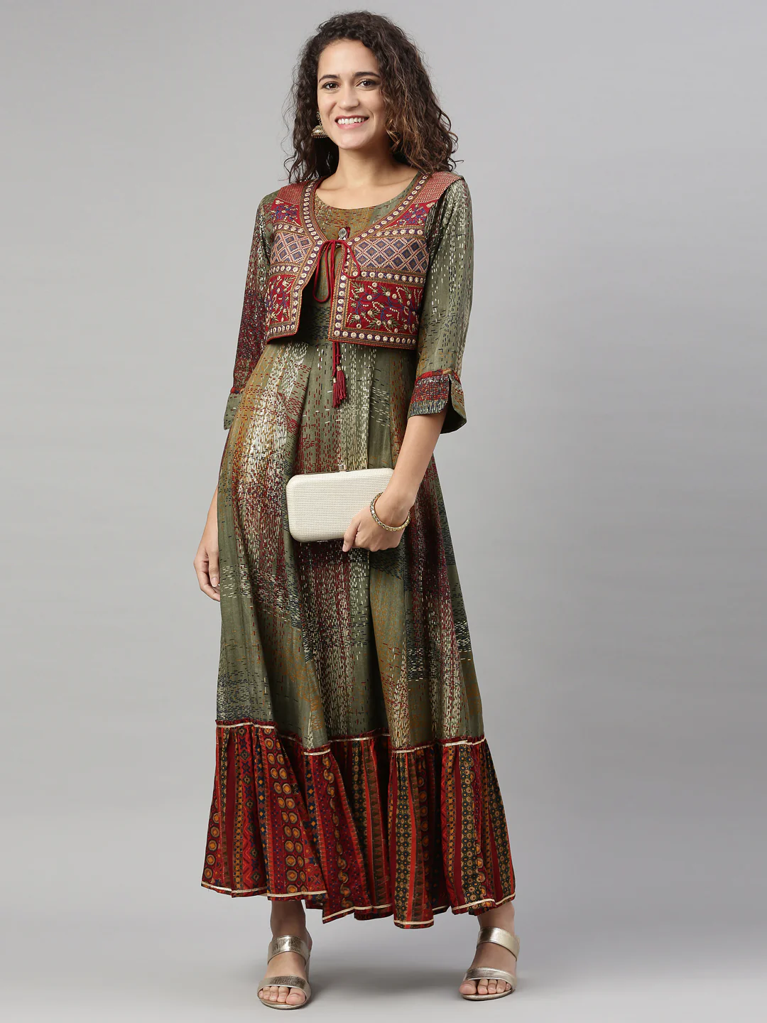 Neerus Olive Color Rayon Fabric Kurta - Image 5